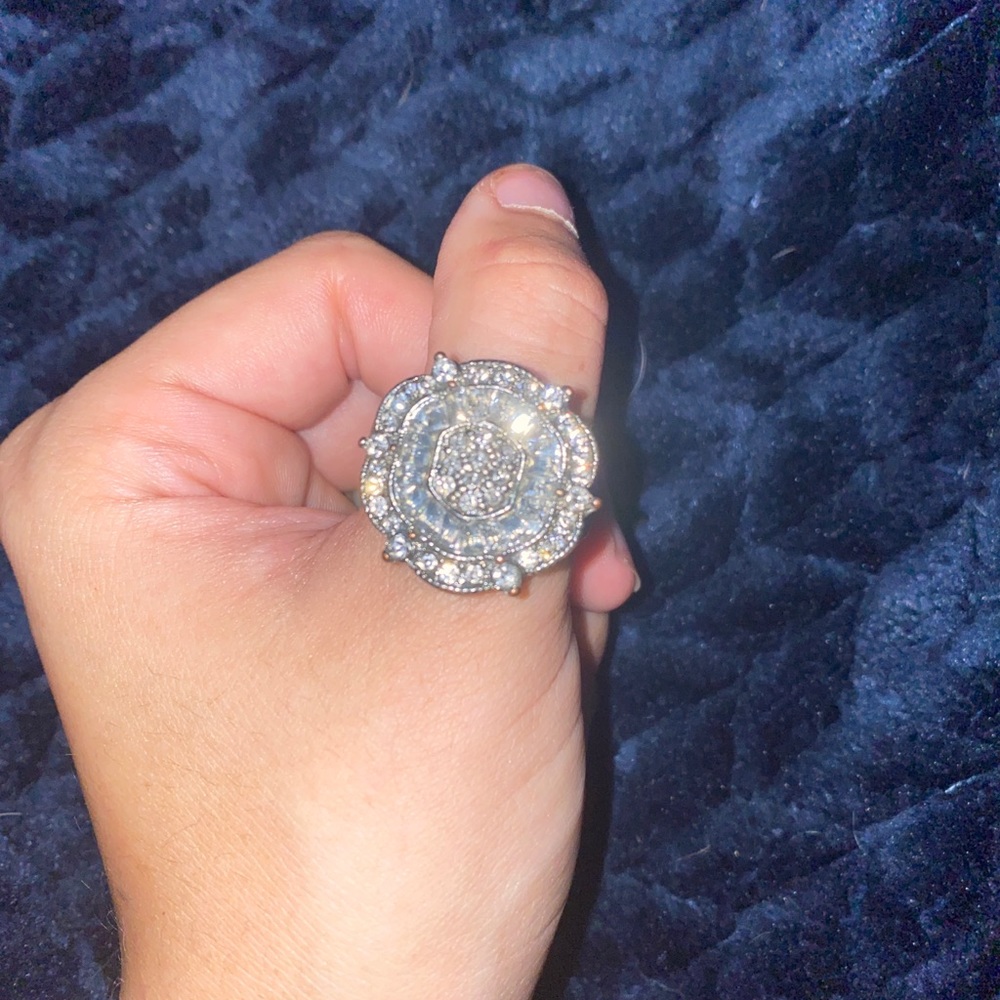 silver diamond stone ring
